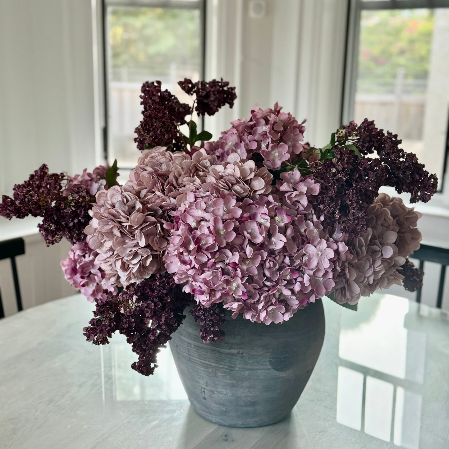 Mauve Hydrangeas in Vintage Pot
