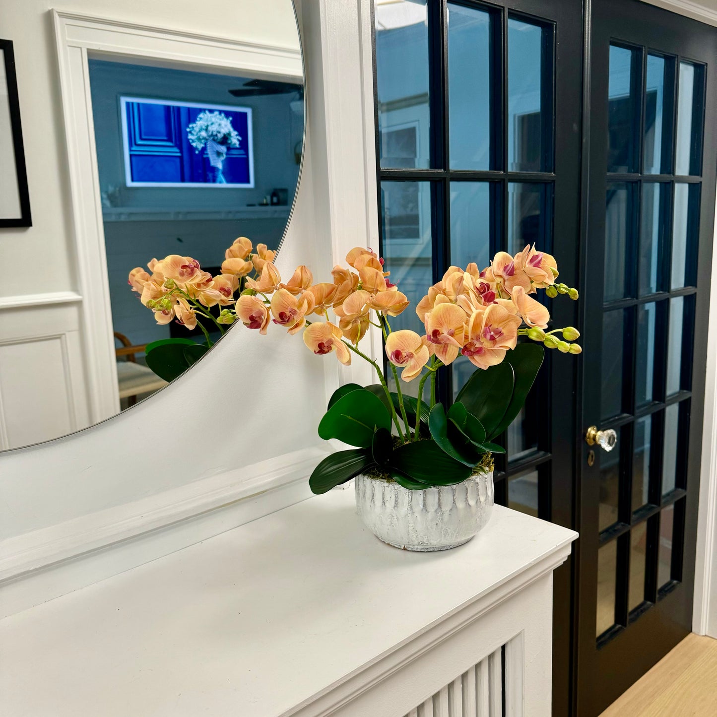 Mini Orchid Arrangement in Clay Vase