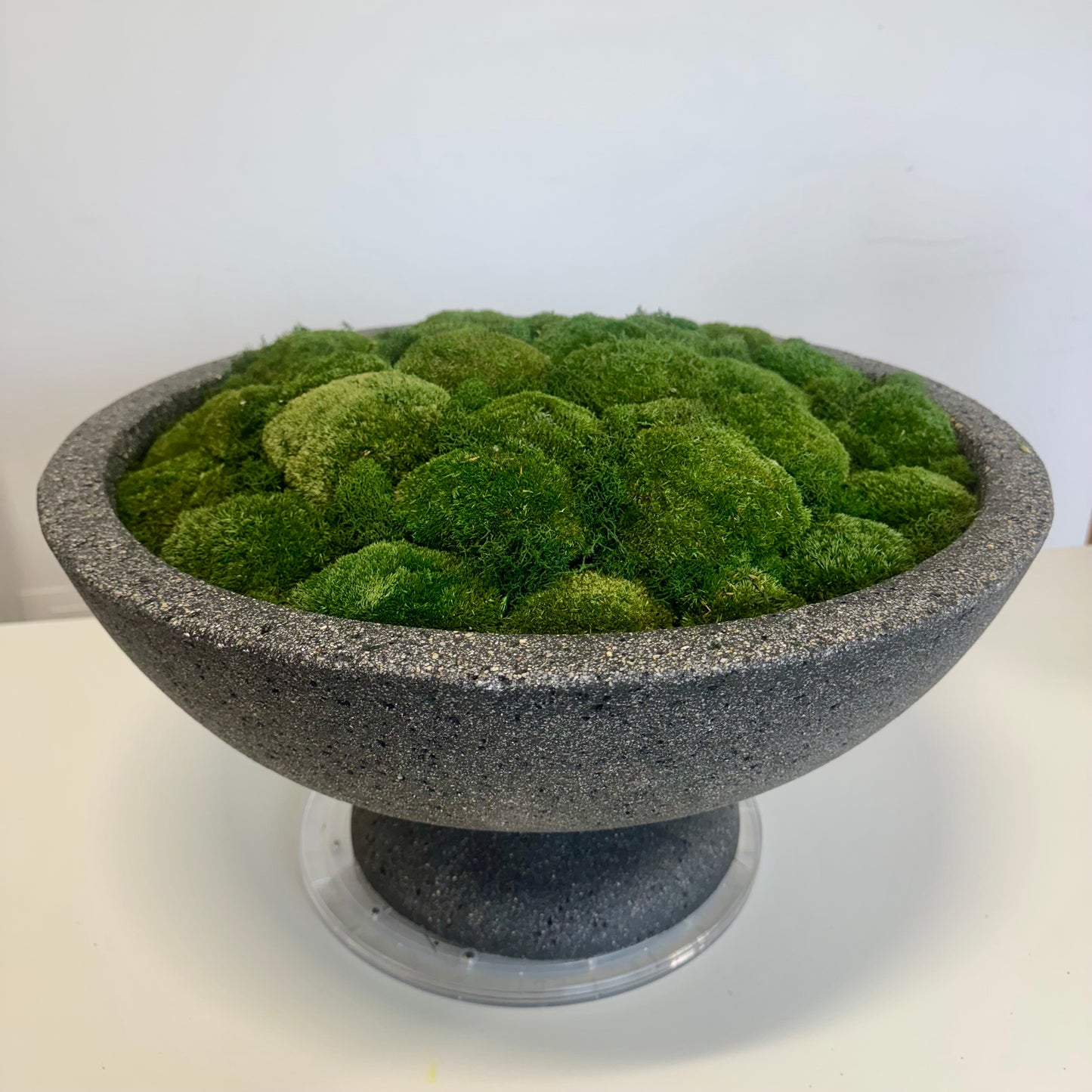 Grey Stone Pedestal Bowl with Pebble Moss