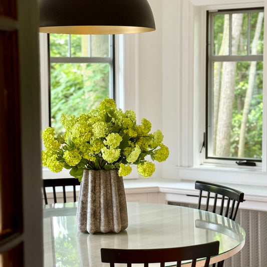 Green Viburnum in Cement Vase