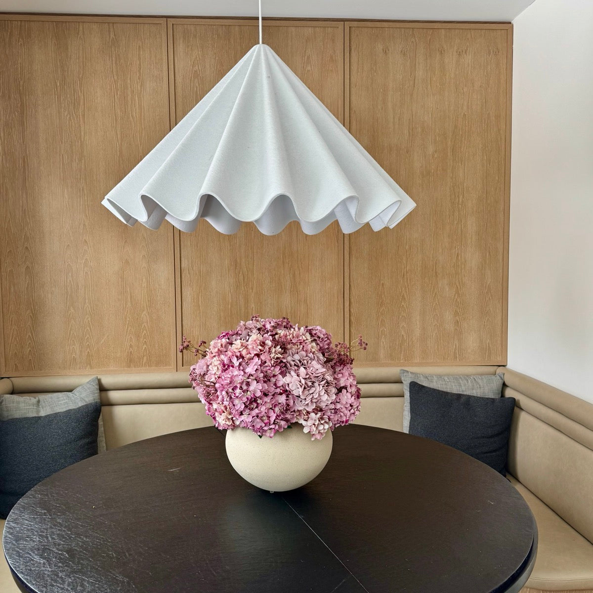 Pink hydrangeas — breakfast nook