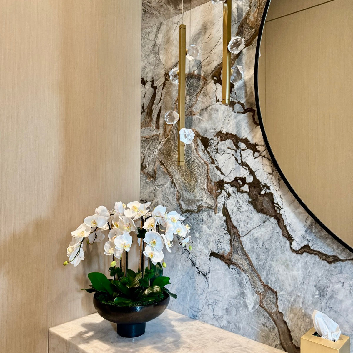 Orchids — marble powder room